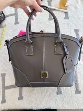 Dooney & Bourke Brown Leather Satchel with Contrast Stitching